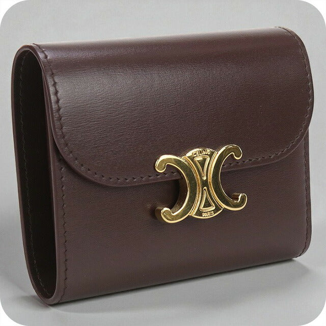 中古 セリーヌ 三折財布 レディース ブランド CELINE トリオンフ スモール フラップウォレット 10D783DPV.18CH ブラウン 財布 USDCE100396011