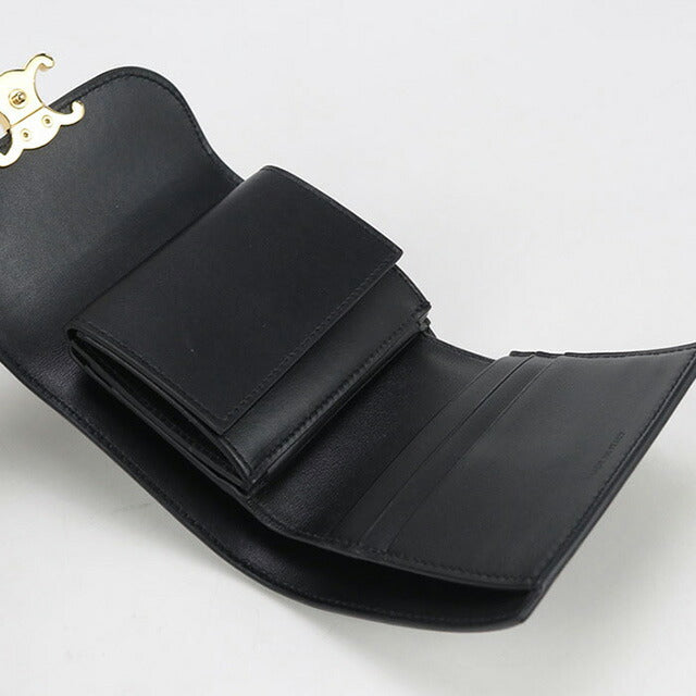 中古 セリーヌ 三つ折り財布 レディース ブランド CELINE トリオンフ スモール フラップウォレット レザー 10D783DPV.38NO ブラック 財布 USDCE100871011