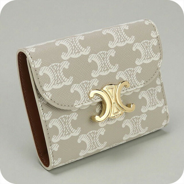 セリーヌ CELINE スモールフラップウォレット 10D782CQH 三つ折り財布 ポリウレタン ベージュ グレージュ ゴールド金具 レディース トリオンフ【中古】【ABランク】 CELINE（セリーヌ） 財布 三つ折り財布 スモール フラップウォレット