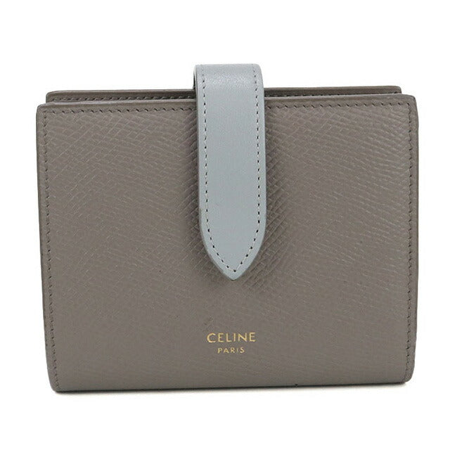 中古 セリーヌ 二つ折り財布 レディース ブランド CELINE スモールストラップウォレット レザー グレー 財布 USDCE100902011