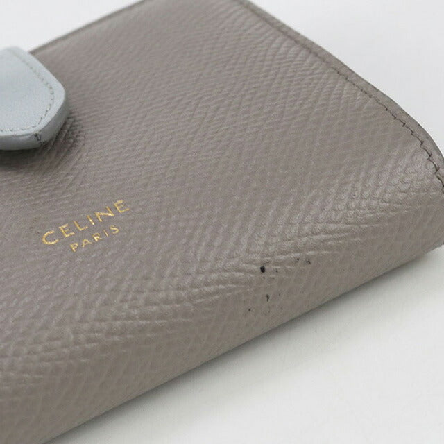 中古 セリーヌ 二つ折り財布 レディース ブランド CELINE スモールストラップウォレット レザー グレー 財布 USDCE100902011