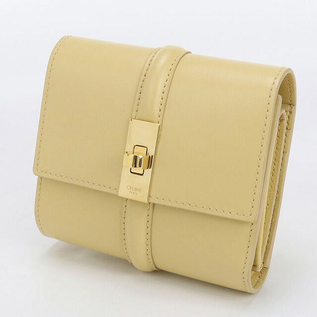中古 セリーヌ 三つ折り財布 レディース ブランド CELINE 16(セーズ) スモール トリフォールドウォレット レザー 10F52 3CQ7 イエロー USDCE101104011