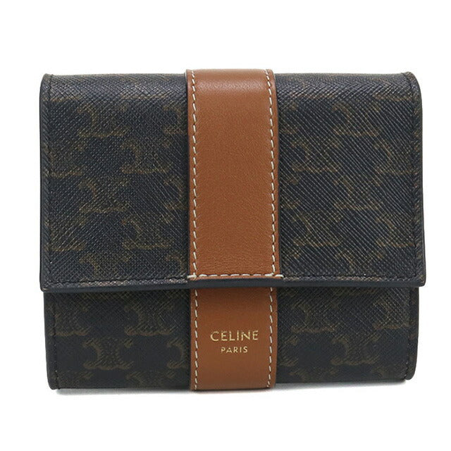 二手 Celine Trifold 钱包 女装品牌 CELINE Triomphe 帆布小号 Trifold 钱包 10D572BZ9 棕色钱包 USDCE102404011