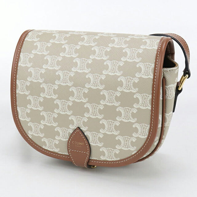 中古 セリーヌ 斜め掛け ショルダーバッグ レディース ブランド CELINE トリオンフキャンバス ミディアムフォルコバッグ レザー ベージュ USDCE104438011