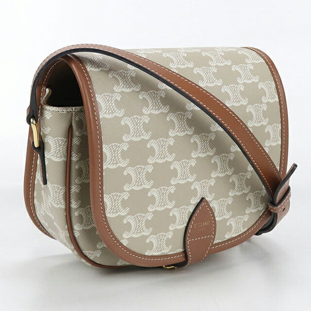 中古 セリーヌ 斜め掛け ショルダーバッグ レディース ブランド CELINE トリオンフキャンバス ミディアムフォルコバッグ レザー ベージュ USDCE104438011