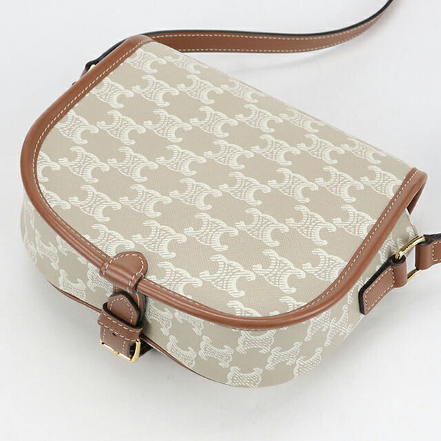 中古 セリーヌ 斜め掛け ショルダーバッグ レディース ブランド CELINE トリオンフキャンバス ミディアムフォルコバッグ レザー ベージュ USDCE104438011