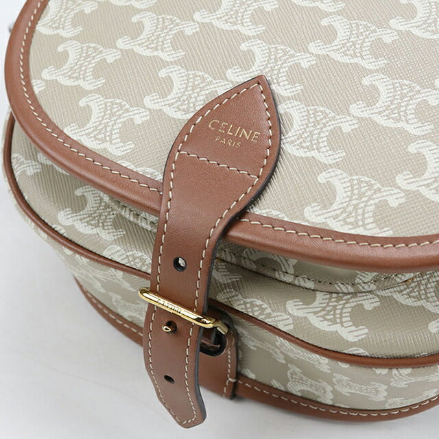 中古 セリーヌ 斜め掛け ショルダーバッグ レディース ブランド CELINE トリオンフキャンバス ミディアムフォルコバッグ レザー ベージュ USDCE104438011