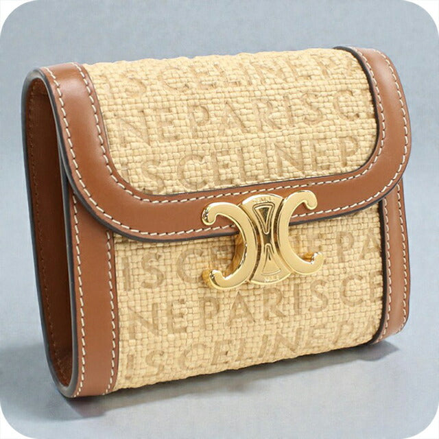 中古 セリーヌ 三つ折り財布 レディース ブランド CELINE トリオンフ スモール フラップ ウォレット レザー 10D78 ベージュ 財布 USDCE106008011