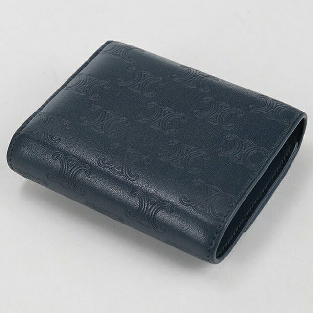 中古 セリーヌ 三つ折り財布 三折財布 レディース ブランド CELINE トリオンフ スモールフラップウォレット ネイビー 財布 USDCE107555011