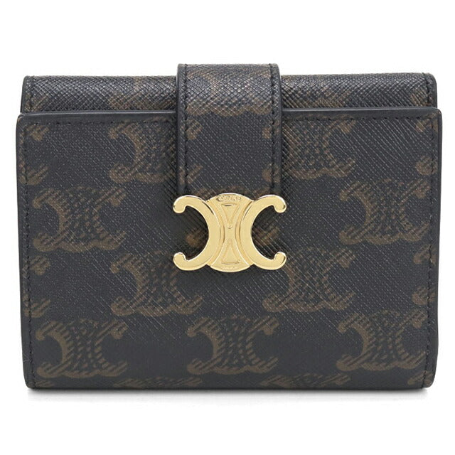 中古 セリーヌ 三つ折り財布 三折財布 レディース ブランド CELINE トリオンフキャンバス ファインストラップウォレットニノ ブラウン 財布 USDCE108137011