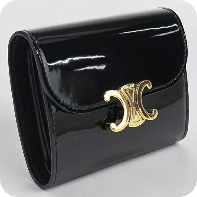 中古 セリーヌ 三つ折り財布 三折財布 レディース ブランド CELINE トリオンフ スモールフラップウォレット ブラック 財布 USDCE108138011