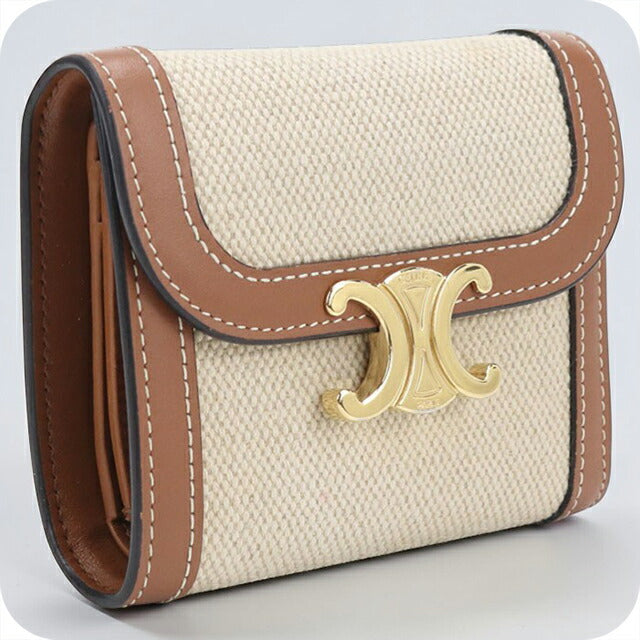 中古 セリーヌ 三つ折り財布 三折財布 レディース ブランド CELINE トリオンフ スモールフラップウォレット ベージュ 財布 USDCE108142011