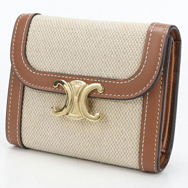 中古 セリーヌ 三つ折り財布 三折財布 レディース ブランド CELINE トリオンフ スモールフラップウォレット ベージュ 財布 USDCE108142011