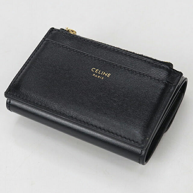中古 セリーヌ 三つ折り財布 三折財布 レディース ブランド CELINE トリオンフ コイン入れ付コンパクトウォレット ブラック USDCE110265011