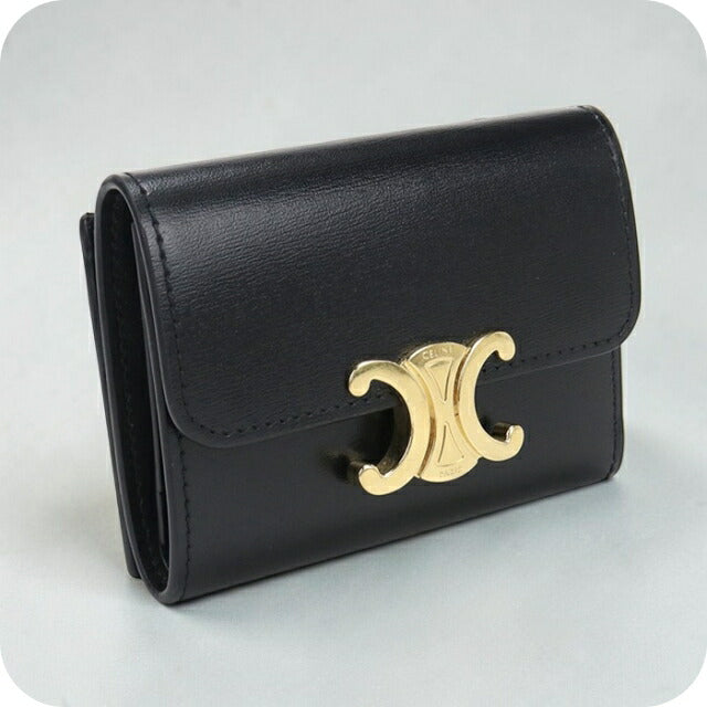 セリーヌ 三つ折り 財布 ブラック 10B573BEL.38NO コンパクト レザー 中古 W-1N-4169 CELINE ホック 黒 ミニ トライフォールド ウォレット コンパクト レディース メンズ 定番 人気 シンプル 本革 中古 セリーヌ 三つ折り財布 三折財布 レディース ブランド CELINE