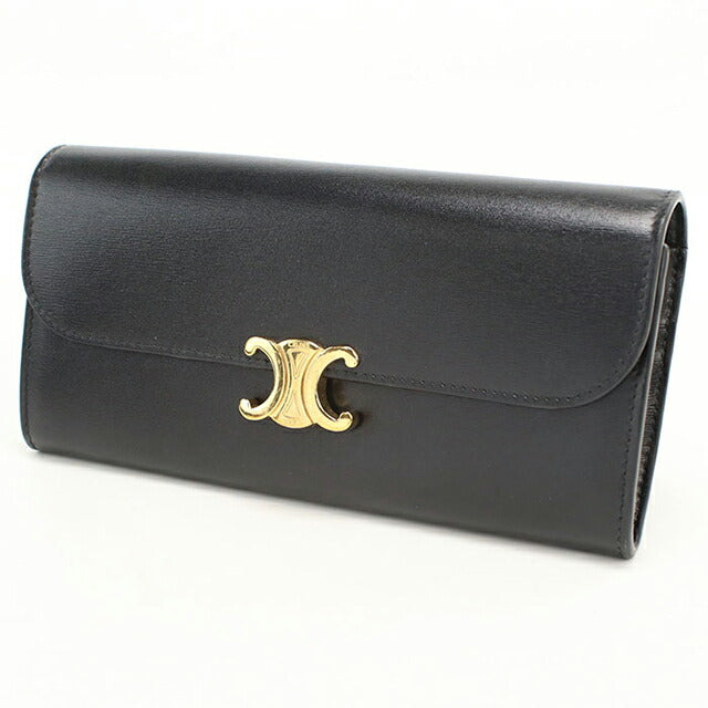 中古 セリーヌ 長財布ニ折小銭入付き レディース ブランド CELINE トリオンフ 長財布二つ折り レザー ブラック USDCE113081011
