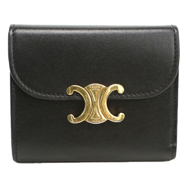 中古 セリーヌ 三つ折り財布 三折財布 レディース ブランド CELINE トリオンフ スモール フラップウォレット 10D783DPV ブラック USDCE113163011