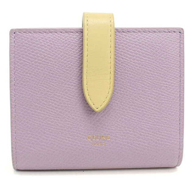 中古 セリーヌ 二つ折り財布 二折財布 コンパクト レディース ブランド CELINE スモールストラップウォレット 10H26 3BRU パープル USDCE114800011