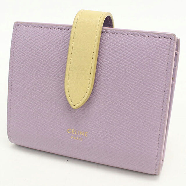 中古 セリーヌ 二つ折り財布 二折財布 コンパクト レディース ブランド CELINE スモールストラップウォレット 10H26 3BRU パープル USDCE114800011