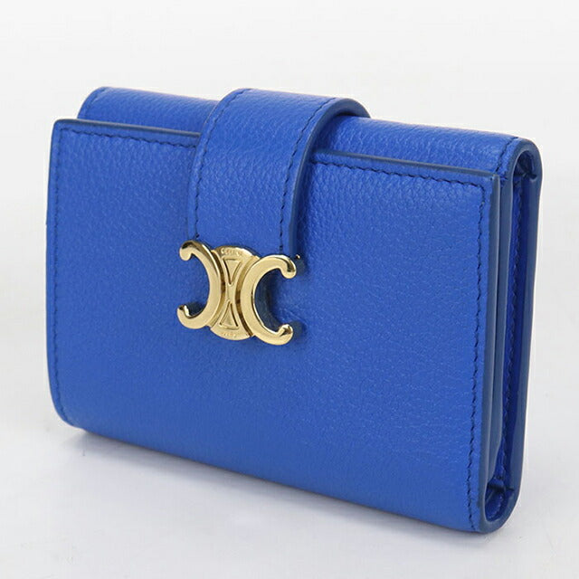 中古 セリーヌ 三つ折り財布 三折財布 コンパクト レディース ブランド CELINE ファイン ストラップウォレット ニノ 10M963GHH ブルー USDCE115981011