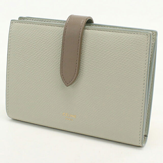 中古 セリーヌ 二つ折り財布 二折財布 コンパクト レディース ブランド CELINE ミディアムストラップウォレット 10B643BRU グレー USDCE117041011