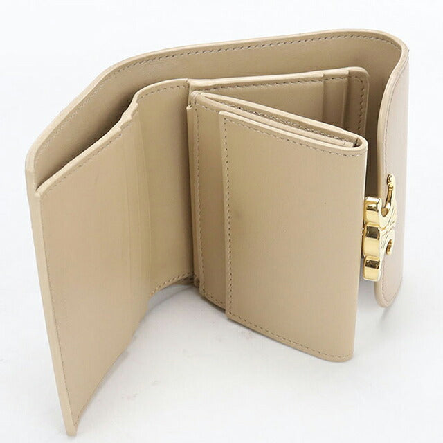中古 セリーヌ 三つ折り財布 三折財布 コンパクト レディース ブランド CELINE トリオンフ スモールフラップウォレット 10D783DPV ベージュ USDCE118231011