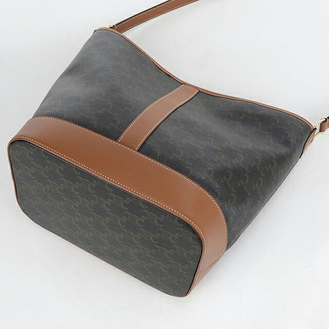 中古 セリーヌ ショルダーバッグ レディース ブランド CELINE トリオンフキャンバス ミディアム バケット レザー 191132CAS.04LU ブラウン USDCE118358011