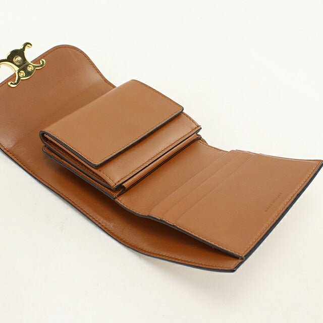 中古 セリーヌ 三つ折り財布 三折財布 コンパクト レディース ブランド CELINE トリオンフ スモール フラップウォレット CE12010D783 ベージュ USDCE120541011