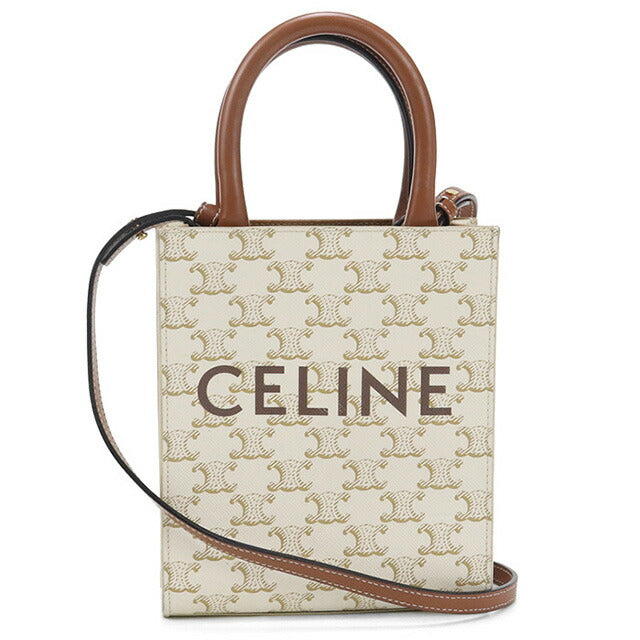 中古 セリーヌ ハンドバッグ レディース ブランド CELINE トリオンフキャンバス ミニ バーティカル カバ レザー ホワイト バッグ USDCE93369011