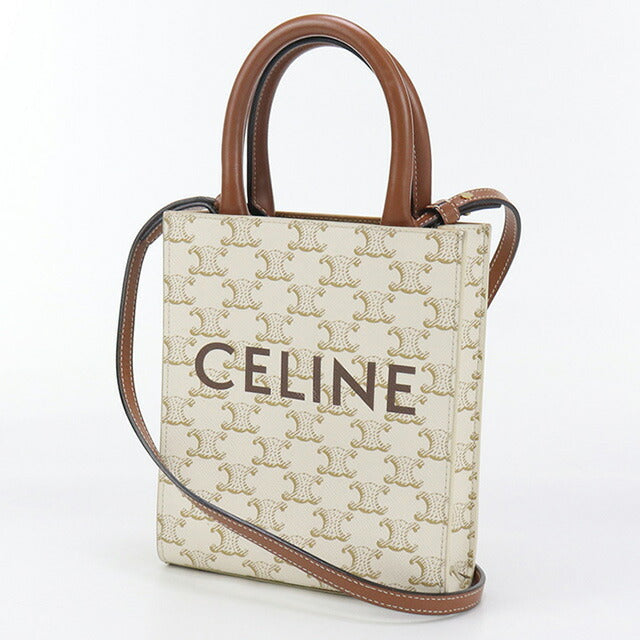 中古 セリーヌ ハンドバッグ レディース ブランド CELINE トリオンフキャンバス ミニ バーティカル カバ レザー ホワイト バッグ USDCE93369011