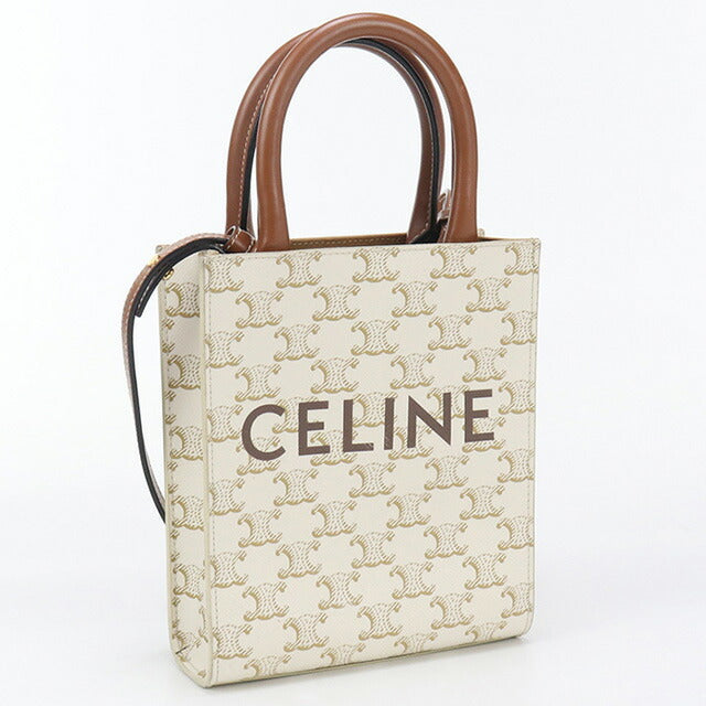 中古 セリーヌ ハンドバッグ レディース ブランド CELINE トリオンフキャンバス ミニ バーティカル カバ レザー ホワイト バッグ USDCE93369011