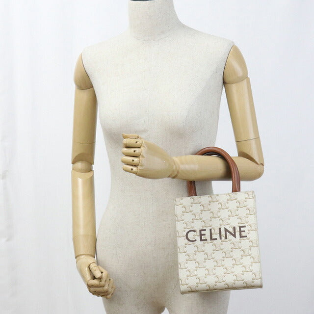 中古 セリーヌ ハンドバッグ レディース ブランド CELINE トリオンフキャンバス ミニ バーティカル カバ レザー ホワイト バッグ USDCE93369011