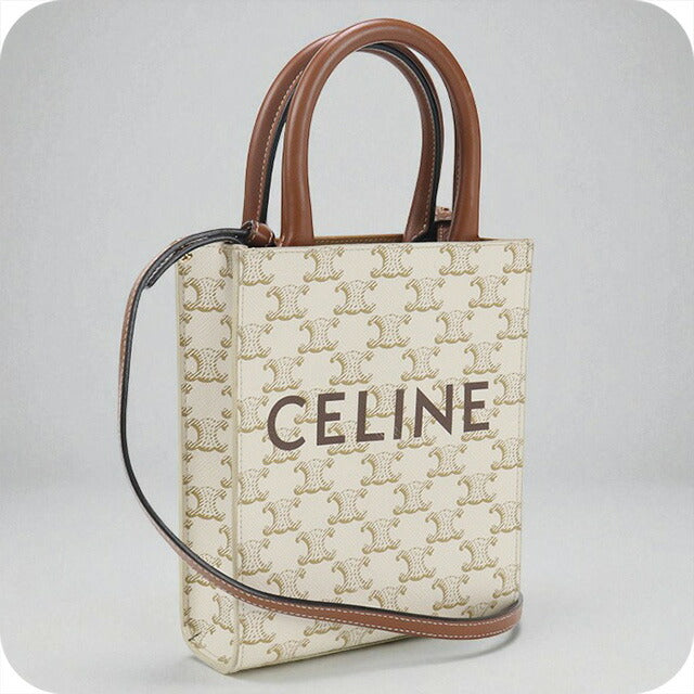 中古 セリーヌ ハンドバッグ レディース ブランド CELINE トリオンフキャンバス ミニ バーティカル カバ レザー ホワイト バッグ USDCE93369011