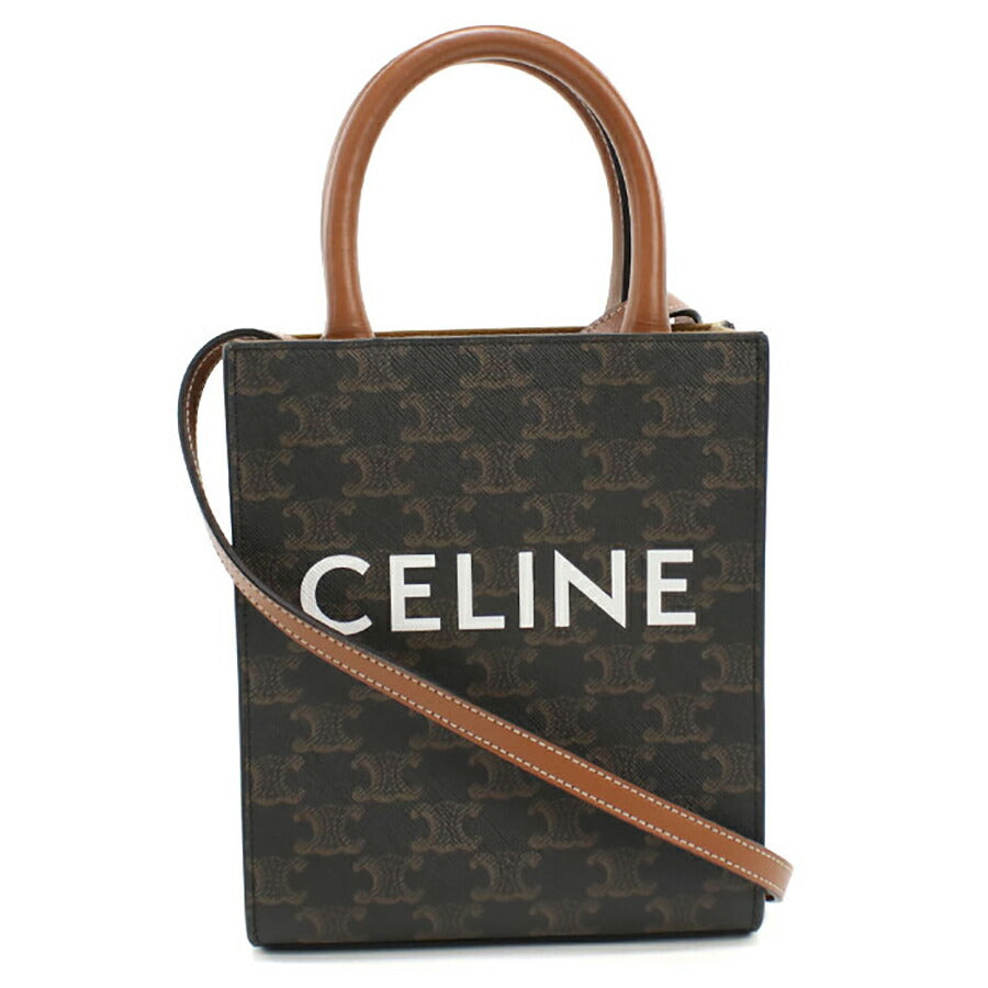 中古 セリーヌ ハンドバッグ レディース ブランド CELINE トリオンフキャンバス ミニ バーティカル カバ レザー ブラウン バッグ USDCE94758011