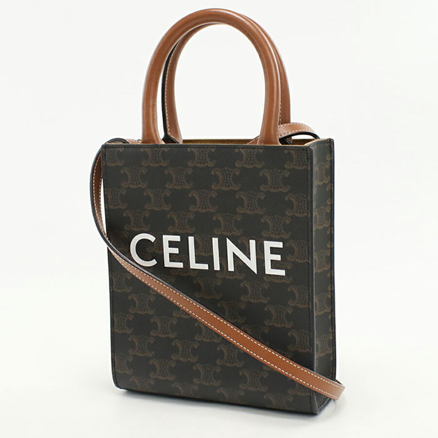 中古 セリーヌ ハンドバッグ レディース ブランド CELINE トリオンフキャンバス ミニ バーティカル カバ レザー ブラウン バッグ USDCE94758011