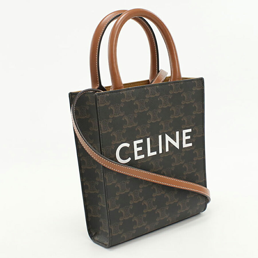 中古 セリーヌ ハンドバッグ レディース ブランド CELINE トリオンフキャンバス ミニ バーティカル カバ レザー ブラウン バッグ USDCE94758011