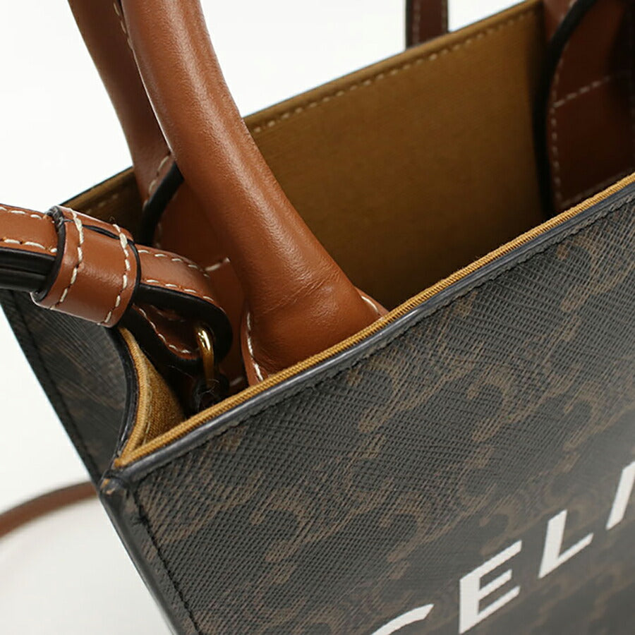 中古 セリーヌ ハンドバッグ レディース ブランド CELINE トリオンフキャンバス ミニ バーティカル カバ レザー ブラウン バッグ USDCE94758011