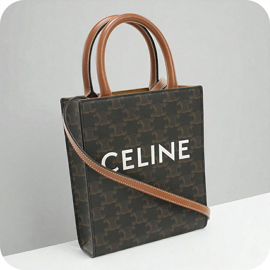 中古 セリーヌ ハンドバッグ レディース ブランド CELINE トリオンフキャンバス ミニ バーティカル カバ レザー ブラウン バッグ USDCE94758011