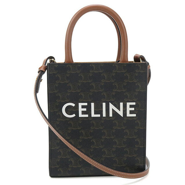 中古 セリーヌ ハンドバッグ レディース ブランド CELINE トリオンフキャンバス ミニ バーティカル カバ レザー ブラウン バッグ USDCE96241011