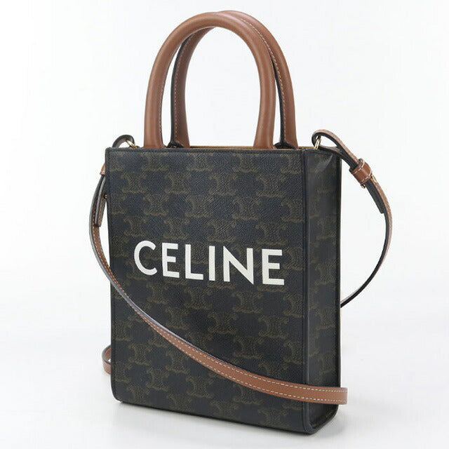 中古 セリーヌ ハンドバッグ レディース ブランド CELINE トリオンフキャンバス ミニ バーティカル カバ レザー ブラウン バッグ USDCE96241011