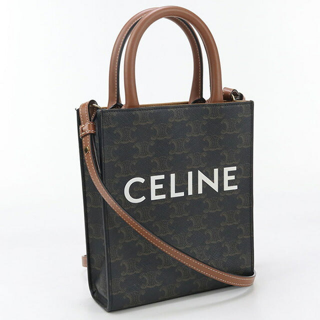 中古 セリーヌ ハンドバッグ レディース ブランド CELINE トリオンフキャンバス ミニ バーティカル カバ レザー ブラウン バッグ USDCE96241011