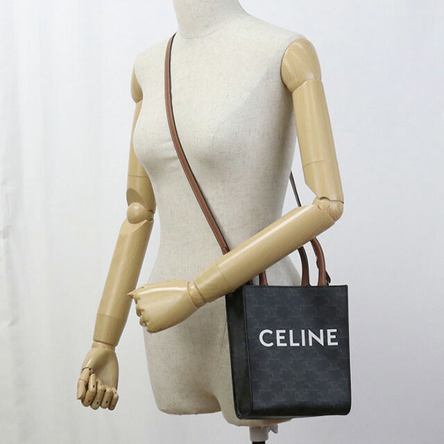 中古 セリーヌ ハンドバッグ レディース ブランド CELINE トリオンフキャンバス ミニ バーティカル カバ レザー ブラウン バッグ USDCE96241011