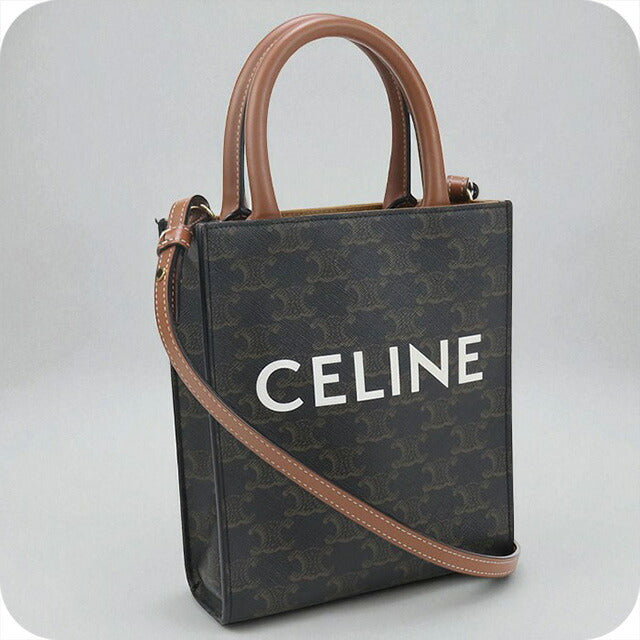 中古 セリーヌ ハンドバッグ レディース ブランド CELINE トリオンフキャンバス ミニ バーティカル カバ レザー ブラウン バッグ USDCE96241011