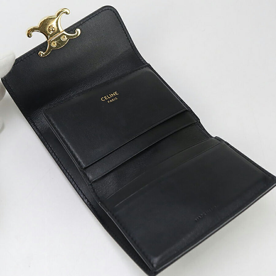 中古 セリーヌ 三折財布 レディース ブランド CELINE トリオンフ コンパクトウォレット 10I65 3DPV 38NO ブラック 財布 USDCE96687011