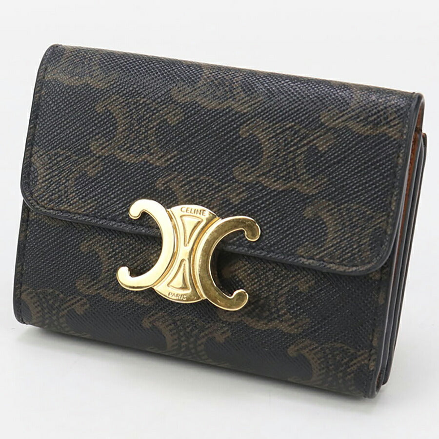 中古 セリーヌ 三折財布 レディース ブランド CELINE トリオンフキャンバス コンパクトウォレット 10I65 2DS3 04LU ブラウン 財布 USDCE96739011