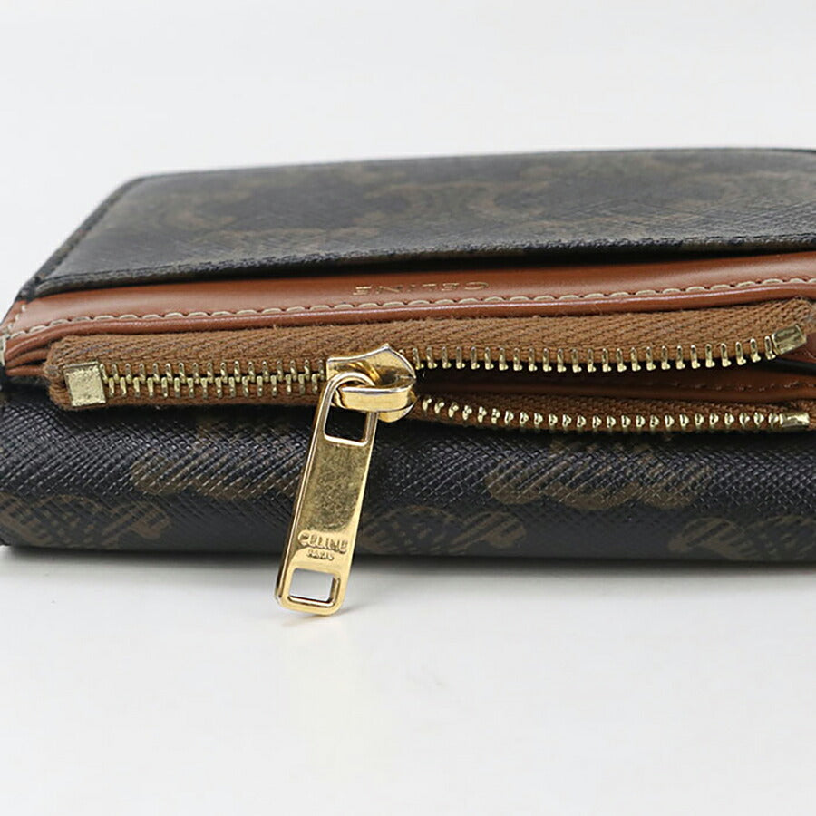 中古 セリーヌ 三折財布 レディース ブランド CELINE トリオンフキャンバス コンパクトウォレット 10I65 2DS3 04LU ブラウン 財布 USDCE96739011