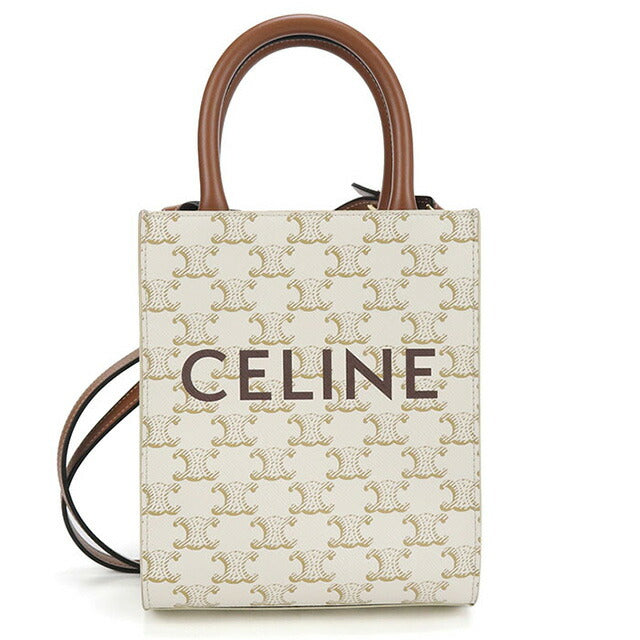 中古 セリーヌ ハンドバッグ レディース ブランド CELINE トリオンフキャンバス ミニ バーティカル カバ 2WAY レザー 19437 2BZK ホワイト USDCE97817011