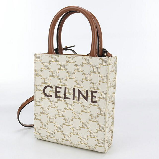 中古 セリーヌ ハンドバッグ レディース ブランド CELINE トリオンフキャンバス ミニ バーティカル カバ 2WAY レザー 19437 2BZK ホワイト USDCE97817011