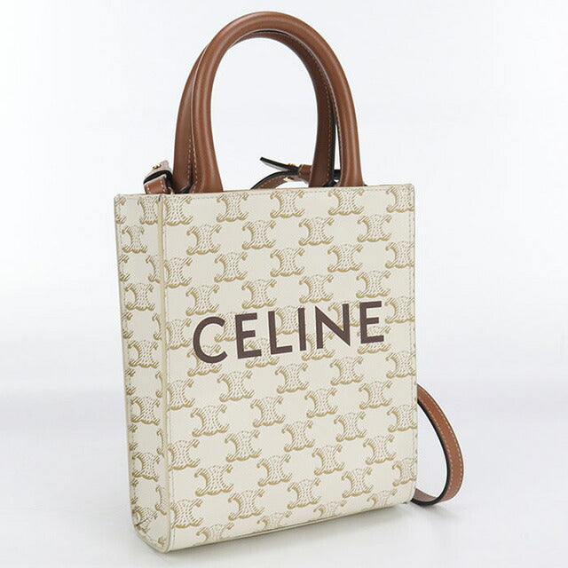 中古 セリーヌ ハンドバッグ レディース ブランド CELINE トリオンフキャンバス ミニ バーティカル カバ 2WAY レザー 19437 2BZK ホワイト USDCE97817011