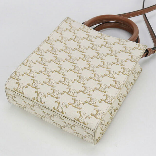 中古 セリーヌ ハンドバッグ レディース ブランド CELINE トリオンフキャンバス ミニ バーティカル カバ 2WAY レザー 19437 2BZK ホワイト USDCE97817011